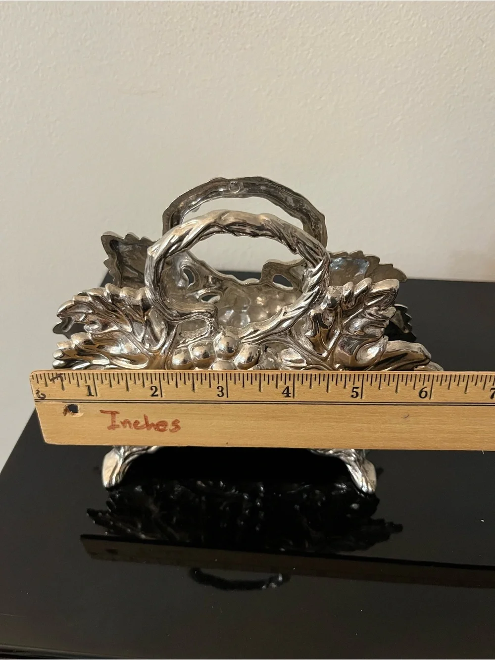 Vintage Silver Plated Napkin Holder w/ Ornate Grape & Leaves Design